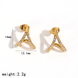 ต่างหูสตั๊ดเหล็กไทเทเนียมประดับเพชรทรงเรขาคณิตสำหรับผู้หญิงสวมใส่ทุกวันสแตนเลสสตีลประดับเพชร TE60463 G - Product Image 5