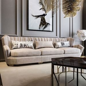 Italienisches Echt leder Schnitts ofa Stoff Luxus gepolsterte Sofa garnitur Möbel Moderne Couch Wohnzimmer Sofa - Product Image 1