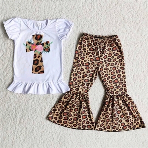 Top Corto con Estampado de Leopardo y Conejo de Pascua, Pantalones Acampanados, Venta al por Mayor, RTS, Sin Pedido Mínimo, Ropa para Bebés Niñas, Ropa Infantil - Product Image 3