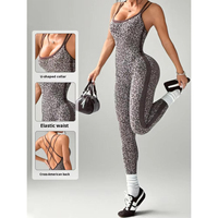 Combinaison de yoga pour femme à imprimé léopard, bretelles spaghetti, dos élégant, contrôle du ventre, lifting des hanches, tenue de sport pour l'entraînement