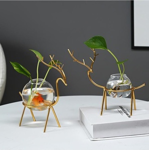 Jardinière en verre de bureau Vase hydroponique Vase à ampoule avec support pour la décoration de la maison Support de terrarium de plante d'oiseau créatif moderne - Product Image 1