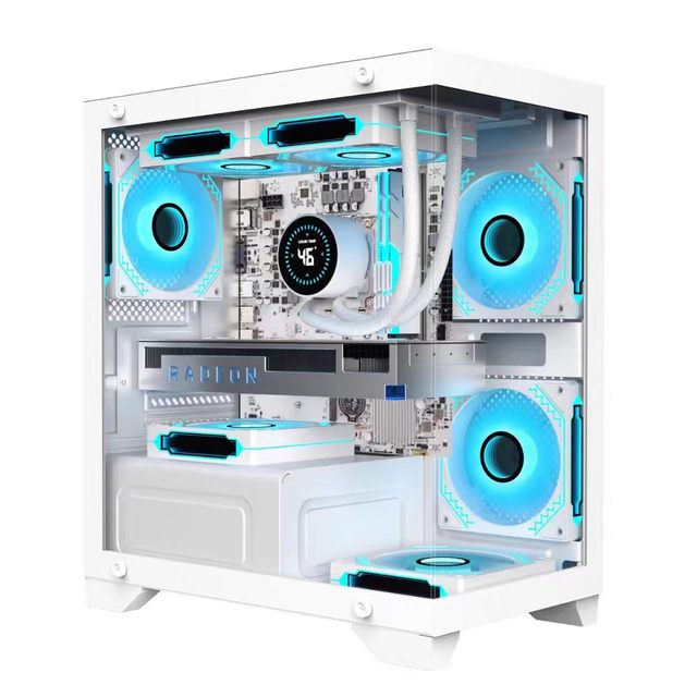 White Frameless Seaview Gaming Mid Tower Steel PC Case M-ATX ITX Tempered Glass Chassis Support 240mm Water Cooling
