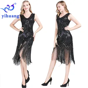 Factory Direct Sale 1920s Flapper Dress Women V Neck Beaded Fringed Great Gatsby Sequin Tassel Dress Charleston Party Costumes