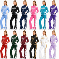 Set Pemanasan Cheerleader All Star Custom Warna Biru Es Putih Perak Motif Kepingan Salju Jaket Full Zip Celana Flare Set Latihan