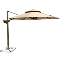 Parasol élégant et moderne haut de gamme en aluminium avec poteau latéral, robuste, revêtement polyester PA, base en marbre de 65 kg pour hôtel