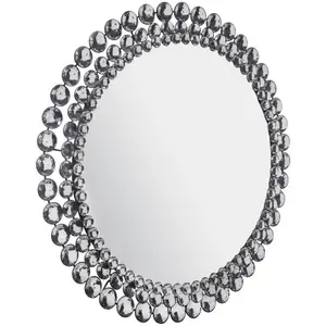 <span class=keywords><strong>Miroir</strong></span> <span class=keywords><strong>mural</strong></span> perles argentées salon salle de bain entrée suspendu monté accent maquillage rond métal bijou <span class=keywords><strong>grand</strong></span> luxe moderne - Product Image 1