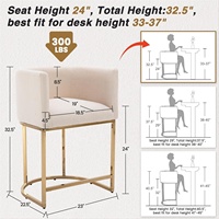Moderner 24-Zoll-Barhocker aus Leinen mit cremefarbenem Stoff und goldenem Metallrahmen Gepolsterter Küchen insel hocker