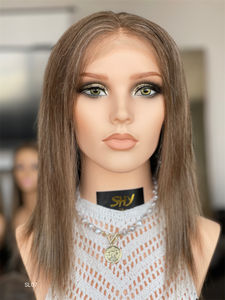 Prêt à expédier PU pleine dentelle perruque médicale pour la perte de cheveux soyeux droite 12 pouces petit chapeau cheveux vierges bruts - Product Image 2