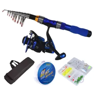 伸缩式钓鱼竿和卷轴组合套装，带钓鱼线、鱼饵套件和海水淡水提包