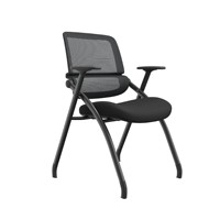 Chaise de bureau ergonomique pliable avec dossier en maille, structure métallique à 4 pieds et accoudoirs réglables pour salle de conférence