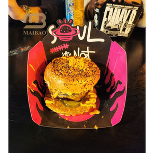 Logo personnalisé Restaurant Plateau en papier kraft à emporter Boîte à <span class=keywords><strong>hamburger</strong></span> Récipient en papier pour aliments Hot Dog Frites Burger Boîtes d'emballage - Product Image 3