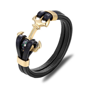 Pulsera de cuero PU con forma de ancla chapada en oro, ajustable, estilo vintage, unisex, regalo de joyería de moda para hombres y mujeres - Product Image 4