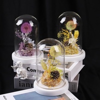 Meilleur vendeur Bouquet de roses éternelles pissenlit lumineux Led fleur perpétuelle Roses conservées dans un dôme en verre pour la décoration de la maison