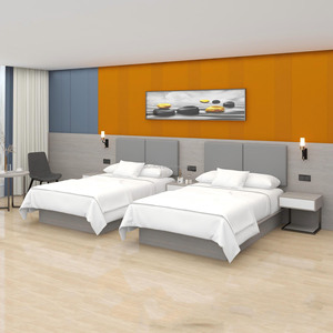 Ensemble de meubles de chambre d'hôtel King Queen : Lit plateforme en bois avec tête de lit rembourrée grise et tables de chevet pour hôtel 3 étoiles - Product Image 6