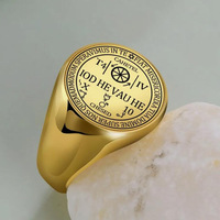 Bague de fiançailles classique en acier inoxydable doré, sceau du Seigneur Mammon, sceau de magie occulte, clé de Salomon, Asmoday