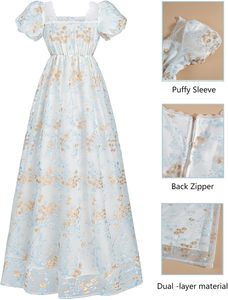 <span class=keywords><strong>Robe</strong></span> de style régence, inspirée de Jane Austen, pour fête du thé victorienne, blanche, lavable, longueur ras du sol, idéale pour l'été - Product Image 5