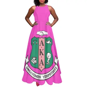 African American Sisterhood Summer Women Dress POD Dropshipping Custom Name Pink Sorority Print Elegant Dresses Woman Long 2023