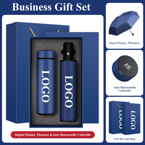 Ensemble cadeau promotionnel d'entreprise haut de gamme 2 en 1 avec logo personnalisé, comprenant un parapluie et une thermos, pour les cadeaux d'appréciation des clients d'entreprise - Product Image 1