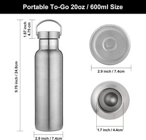 20oz Insulated Water Bottles Stainless Steel Double Wall Sport Bottle With Lid Of Handle Metal Reusable Thermoses Flask - Product Image 5