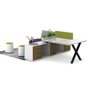 European Modern White Office Desk Modular Staff <b>Desktop</b> Bureau for 4 People for Workstation Use - Product Image 2