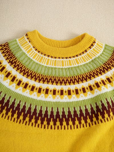 <strong>Women's</strong> Fair Isle Yoke Knit Sweater 2026 Winter Crew Neck Long Sleeve Pullover 100% Polyester <strong>Mustard</strong> Yellow Geometric <strong>Jumper</strong> - Product Image 4
