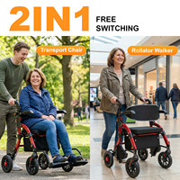 Déambulateur pliant portable pour personnes âgées, réglable, avec siège, pour le shopping et l'extérieur, aide à la mobilité avec accoudoirs