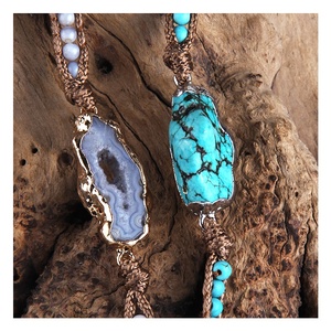 Bracelets enroulés à 5 brins en pierre naturelle de cristal carré, bijoux bohèmes tendance, cadeau de festival, pierre précieuse naturelle, faits à la main, irréguliers, druzy - Product Image 6