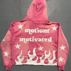 Sudadera con capucha OEM personalizada para hombre, estilo streetwear, con bajo deshilachado, de felpa francesa funcional, con efecto desgastado, bordada, lavado vintage, para invierno, digital - Product Image 3