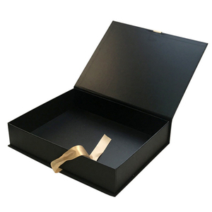 Custom Logo Eco Friendly Luxury Unique Small Black Cardboard Apparel Magnetic Lid Closure Gift Folding Magnetic <b>Box</b> With Ribbon - Product Image 4