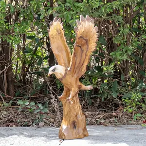 Vendita calda realistica Eagle in resina scultura su Base in legno, dettagli di piume intagliati a mano, decorazione da giardino esterna per Patio sul prato - Product Image 3