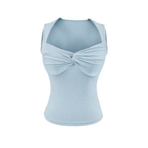 Blusa de Verano para Mujer, Corte Ajustado, Cuello en V, con Volantes, Transpirable, Tejida, Corta, Diseño Liso Teñido - Product Image 3