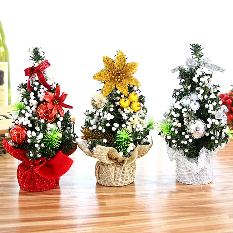 Miniatur meja dekorasi pohon Natal, ornamen pohon Natal Mini 20 cm produk 2023 dengan dekorasi