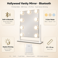 Miroir de Maquillage Lumineux avec Haut-Parleur Bluetooth, Base Large, Intensité Réglable par Touche, Rechargeable Type-C, Cadeau Hôtelier, Miroir de Coiffeuse, Marque Privée