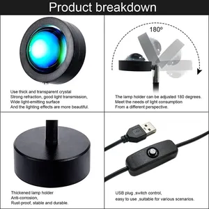 Nouveau produit de haute qualité à distance APP en alliage d'aluminium coucher de soleil projecteur lampe LED coucher de soleil Projection lumière Halo lampe - Product Image 4