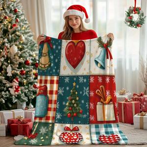 Christmas Santa Reindeer Snowflake Flannel Blanket Throw Blanket Nap Blanket Festive Winter Warm <b>Machine</b> Washable Fade Resistant - Product Image 1