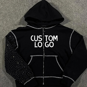 Sweat à capuche zippé pour homme avec empiècements, logo personnalisé, surpiqûres contrastées, manches longues, streetwear, coupe courte, imprimé et brodé - Product Image 1