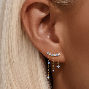 Pendiente de Plata de Ley S925 con Borla de Aguamarina en Forma de C, Diseño Moderno, 18k, para Mujer - Product Image 5