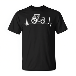 T-shirt Heartbeat Tractor Pulse EKG Farmer Nera per adulti unisex - Product Image 2