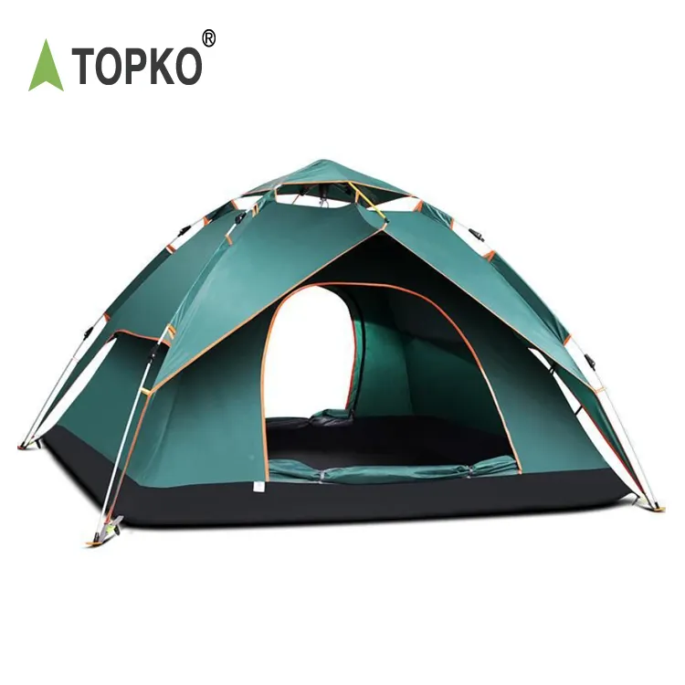 TOPKO supplier directly sale double layers 3-4 person Waterproof Oxford cloth automatic building camp tent