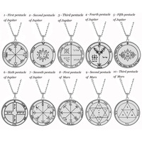 Collier Jupiter, sceau de Salomon, pentacles de Jupiter, Mars, Mercure, Lune, Saturne, Soleil, Vénus, talisman, pendentif, collier en acier inoxydable