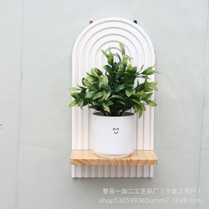 Wooden <b>Wall</b> <b>Mounted</b> <b>Shelf</b> Oval White With Wooden Tray For Plant Display Living Room Decor - Product Image 3