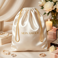 Pochette en satin brillant de luxe avec logo personnalisé, sac à cordon en soie pour perruques, extensions capillaires, cosmétiques, cadeau de fêtes, rangement anti-poussière