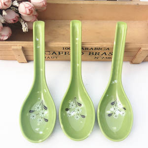 Cuchara infantil de imitación de jade verde, cuchara de arroz con diseño floral de melamina imitación porcelana, vajilla para bebés al por mayor. - Product Image 3