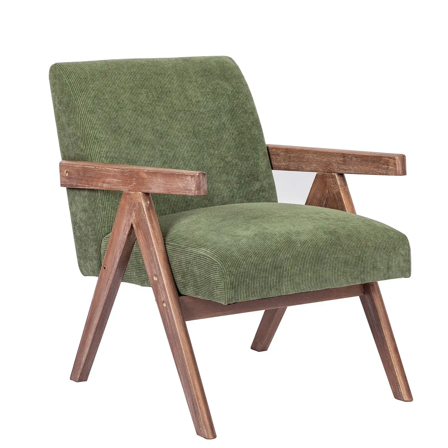 Wuye Retro nórdico tela verde madera maciza sala de estar sillón Silla de ocio