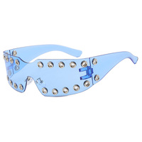 Lunettes de soleil de luxe surdimensionnées sans monture, logo personnalisé, style Y2K futuriste, pour fête et cosplay, avec rivets métalliques, cyberpunk gothique, monobloc
