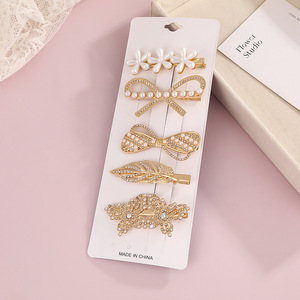 Korean Style Pearl Rhinestone Hair <b>Clip</b> Set Gold Side <b>Clip</b> Butterfly Design Women's Daily Headdress Made In China - Product Image 4