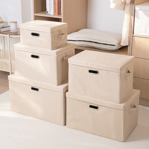 Clothing Organizer Foldable Fabric <b>Storage</b> <b>Box</b> Rectangle Solid Color With Metal Handle For Wardrobe Book Toy Quilt <b>Storage</b> - Product Image 3