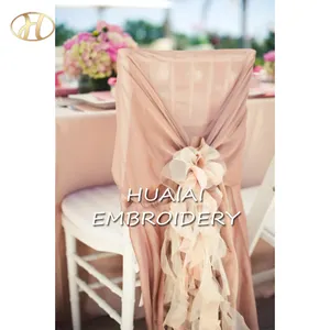 wholesale elegant custom chiffon ruffled hoods pink curly chair sashes fall cover sashes for banquet party wedding