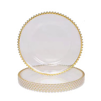 Assiette de présentation transparente en plastique doré perlé de 13 pouces pour mariage, Noël, fête, décoration de table, vaisselle de restaurant