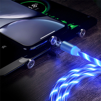 Luz de flash de color LED 3 en 1 Cable USB magnético 2.4A Carga rápida con conectores Micro-usb/Type-c/8 Pin Cable USB multipuerto